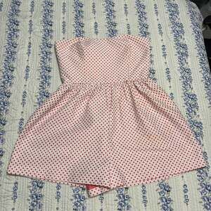 ALI RO Red and White Polka Dot Strapless Romper